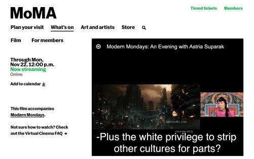 Screenshot of "An Evening with Astria Suparak", MoMA, November 2021
